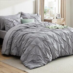 Queen Comforter Set Grey - Bed in a Bag Queen Size 7 Pieces- All Season
